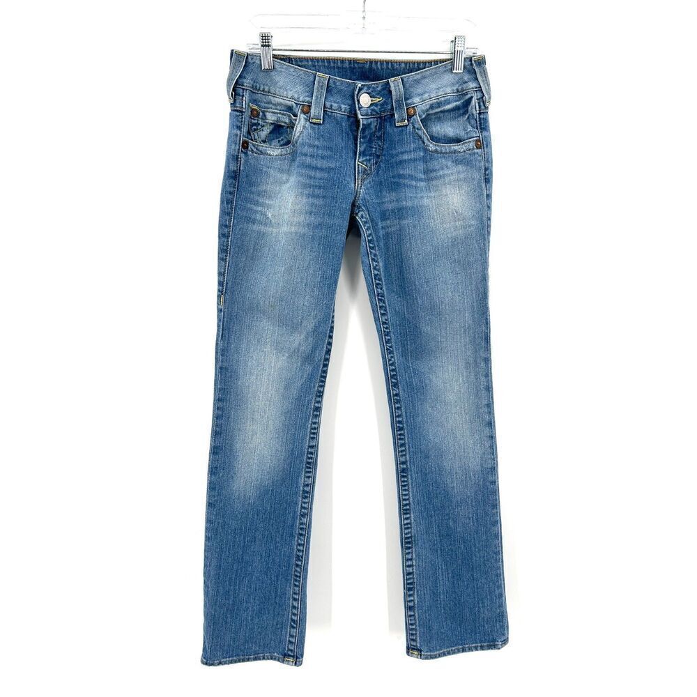 TRUE RELIGION Women's Billy Straight Leg Flap Pocket Y2K Blue Jeans Size 29